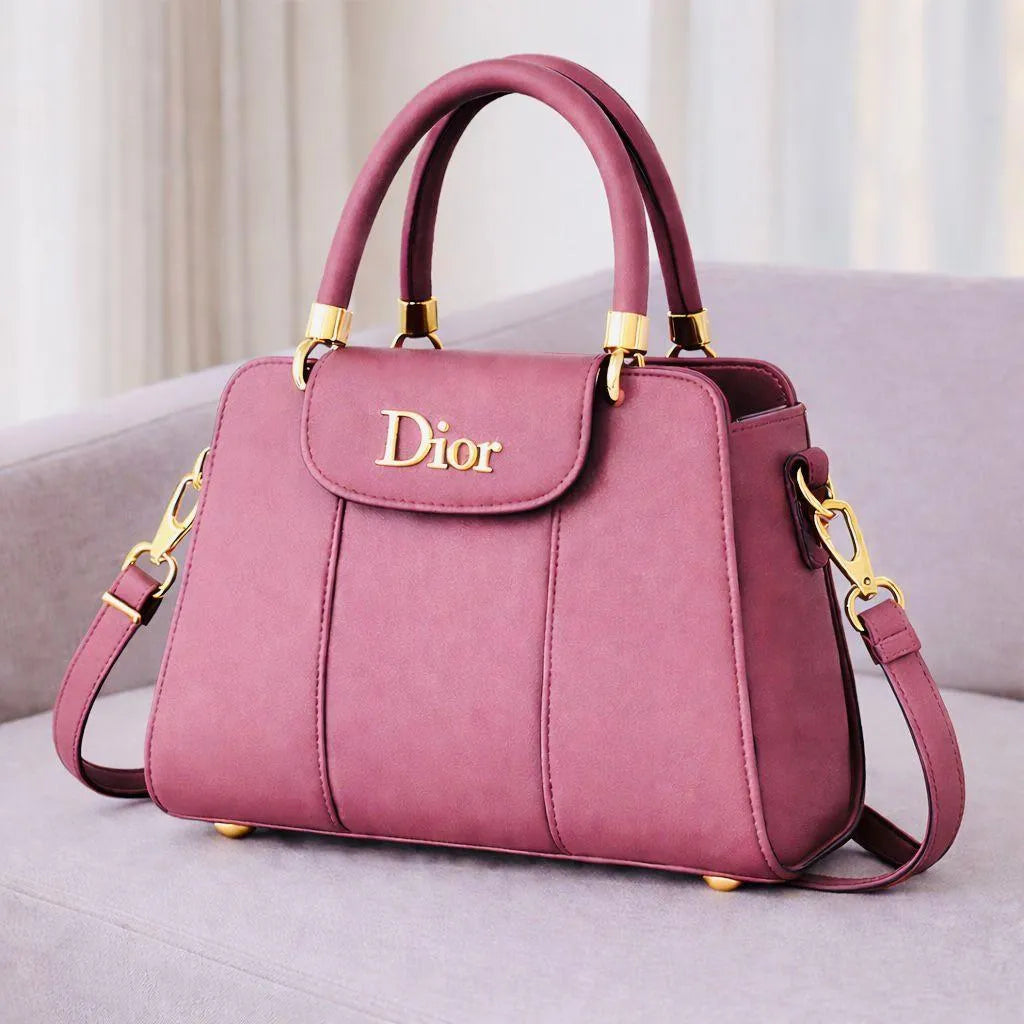 Pink Leather Girl's Hand Bag with Top Handle and Shoulder Strap