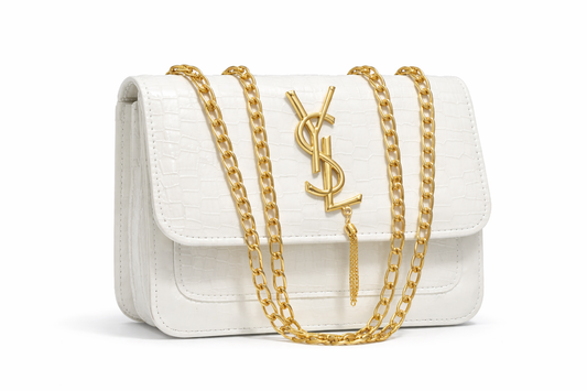 Women's Leather Handbag Black White Chain Strap Casual Bridal Elegant