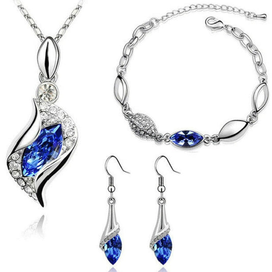 Blue Crystal Earrings Bracelet Necklace Set for Women