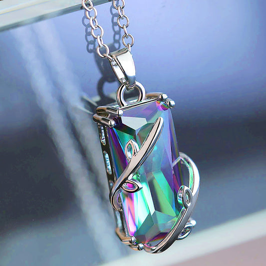 Exquisite Rainbow Zirconium Leaf Necklace with Chain