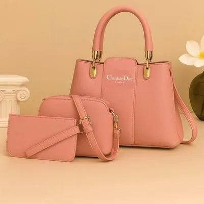 Peach Leather 3Pcs Women Handbag Set Top Handle