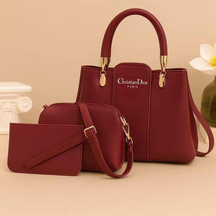 Peach Leather 3Pcs Women Handbag Set Top Handle