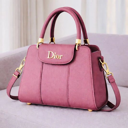 Pink Leather Girl's Hand Bag with Top Handle and Shoulder Strap