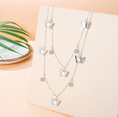Butterfly Design Jewelry Set - 2 Pcs Adjustable Silver Plated Necklace & Ear Clip Earrings
