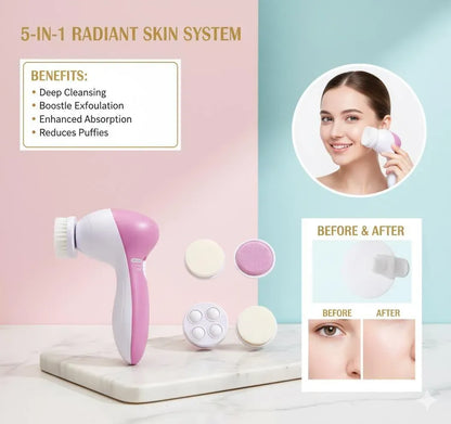 5 in 1 Electric Facial Cleansing Brush – Beauty Care Massager & Skin Care Kit