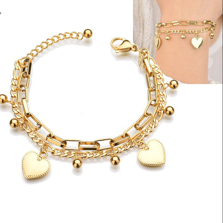 Gold Heart Charm Bracelet for Women