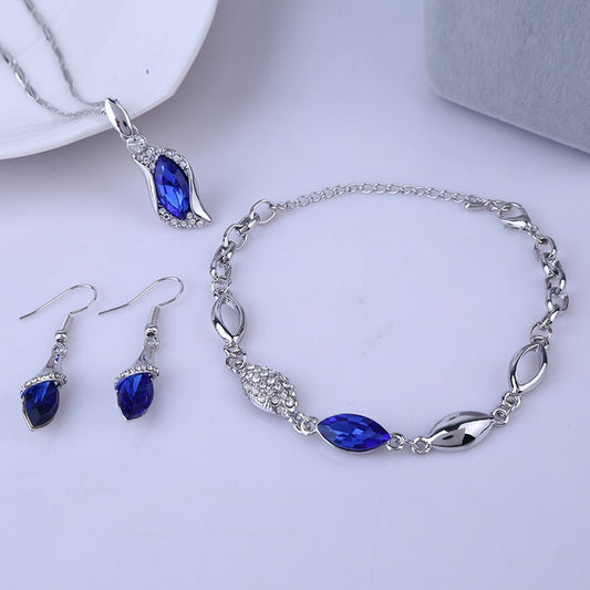 Blue Crystal Earrings Bracelet Necklace Set for Women