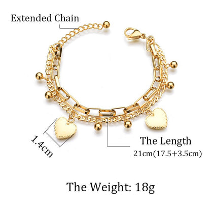 Gold Heart Charm Bracelet for Women