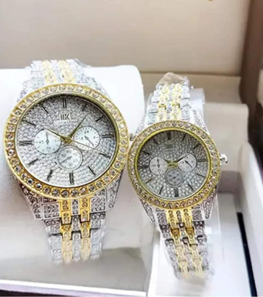 Golden Silver Unisex Couple Watches Stainless Steel Chain