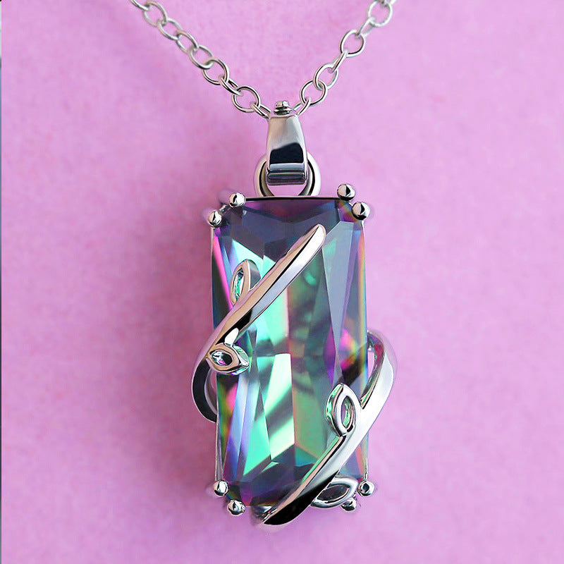 Exquisite Rainbow Zirconium Leaf Necklace with Chain