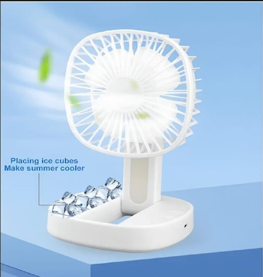 Portable White Desk Fan with Ice Cube Cooling Feature