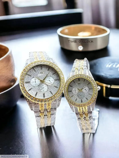 Golden Silver Unisex Couple Watches Stainless Steel Chain