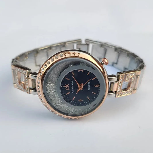 Women Quartz Watch with Crystal Bezel and Rose Gold Bracelet