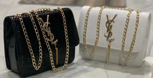 Women's Leather Handbag Black White Chain Strap Casual Bridal Elegant