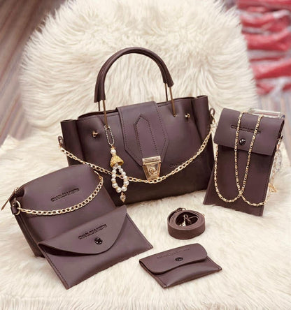 Stylish Girl's 5-Piece Leather Bag Set