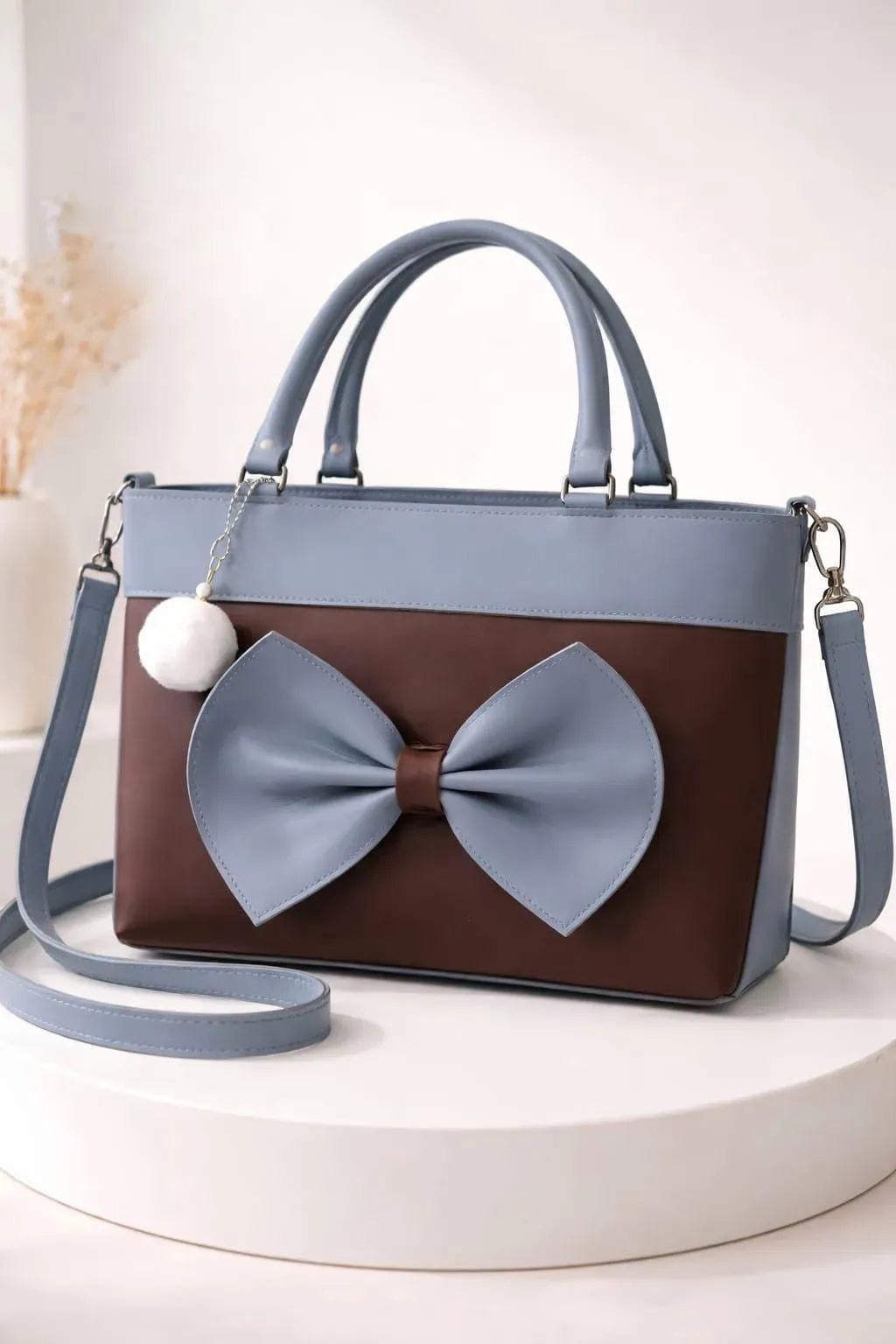 Stylish Blue Bow Shoulder Bag with Long Belt